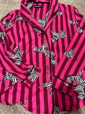 Room Service Bright Pink Striped Zebra Button-Up Top and Pants
